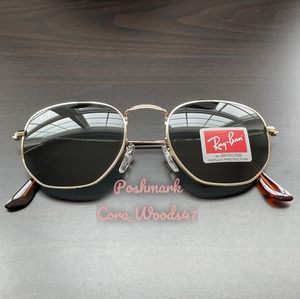Ray-Ban Hexagonal Black Lenses RB3548N Gold Frame Unisex New